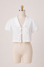 Camisa de Encaje y Cuello Blanco