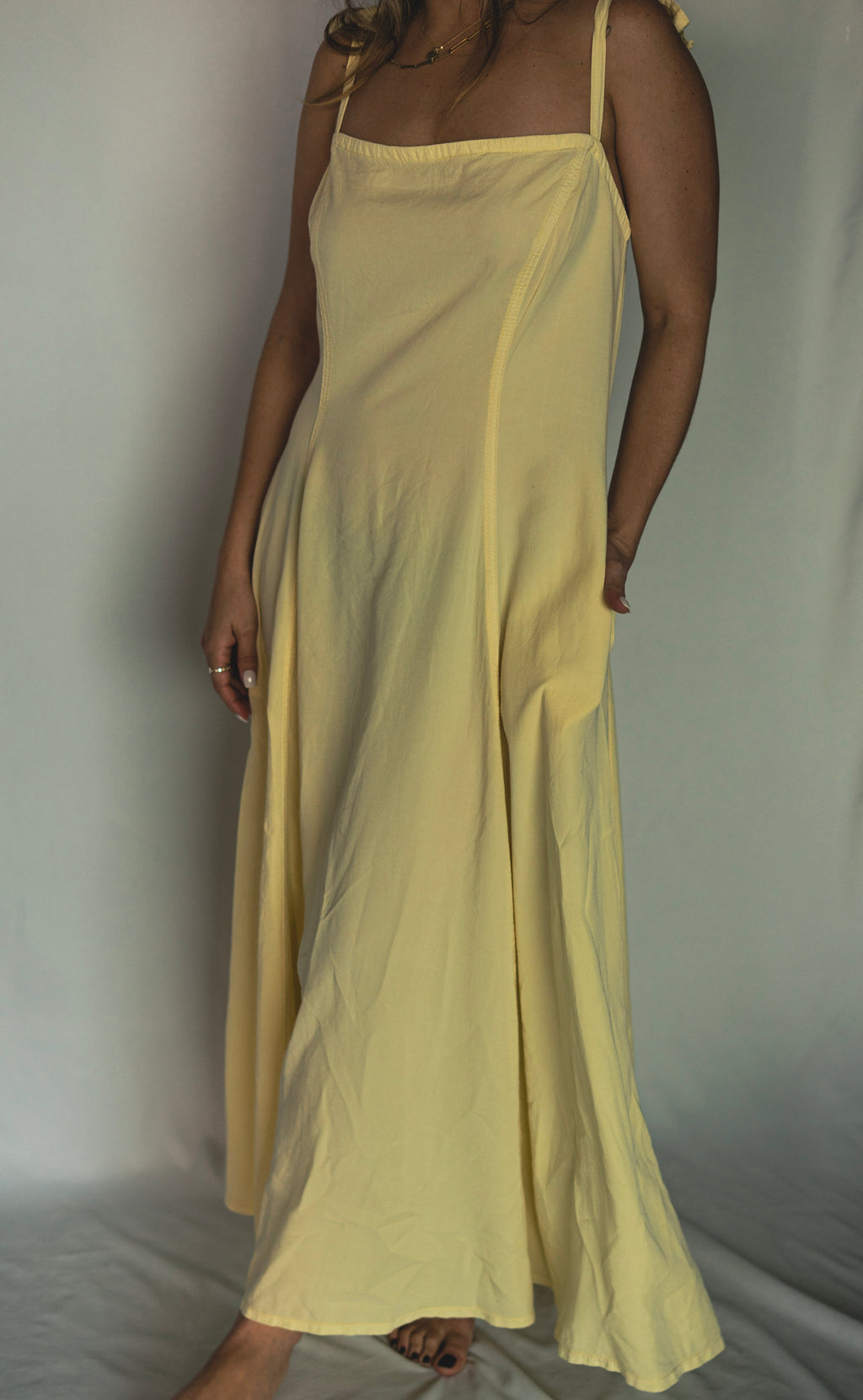 Yellow A-Line Maxi Dress With Square Neck