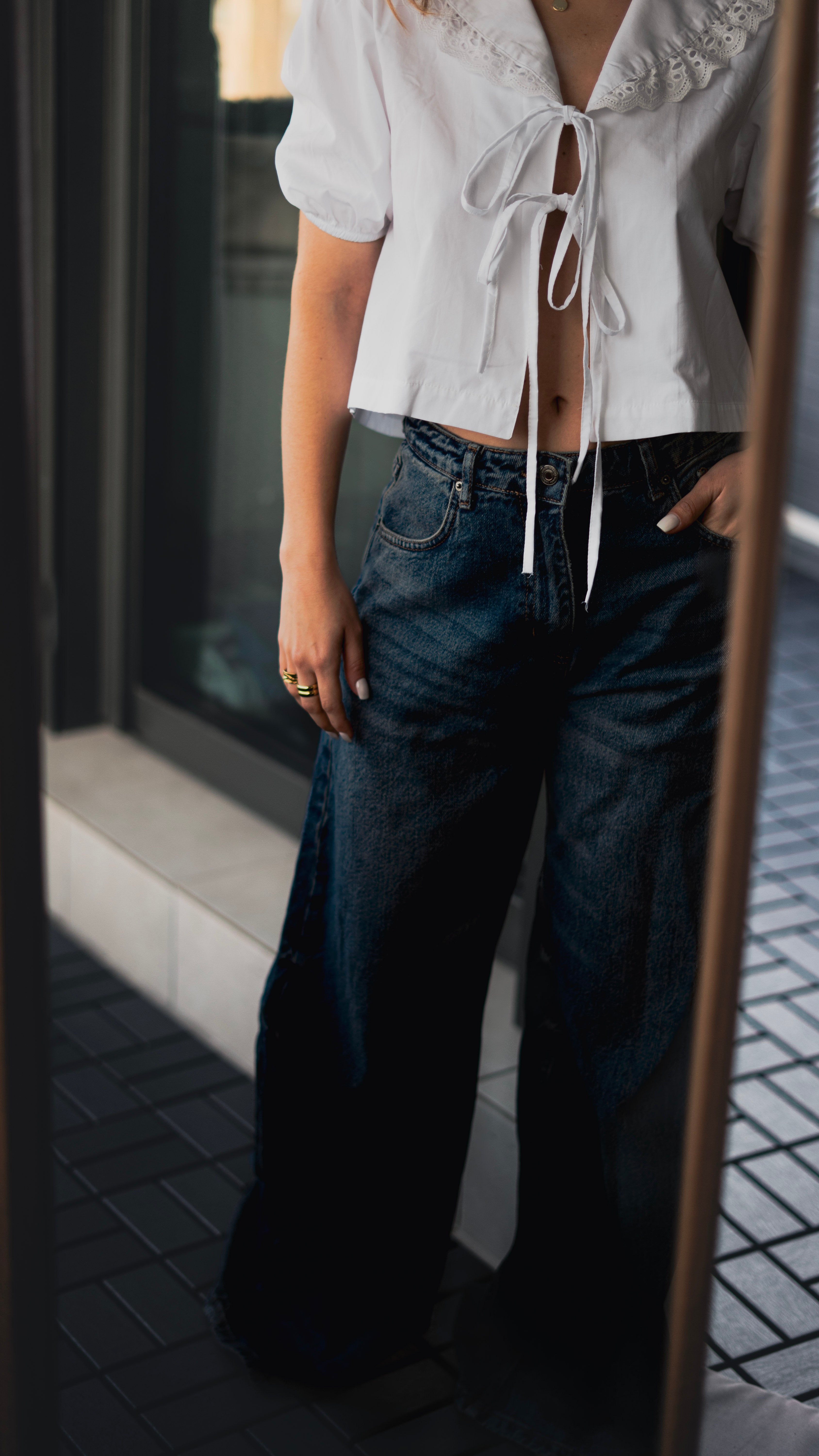 High Waist Wide Leg Blue Tint Wide Leg Jeans