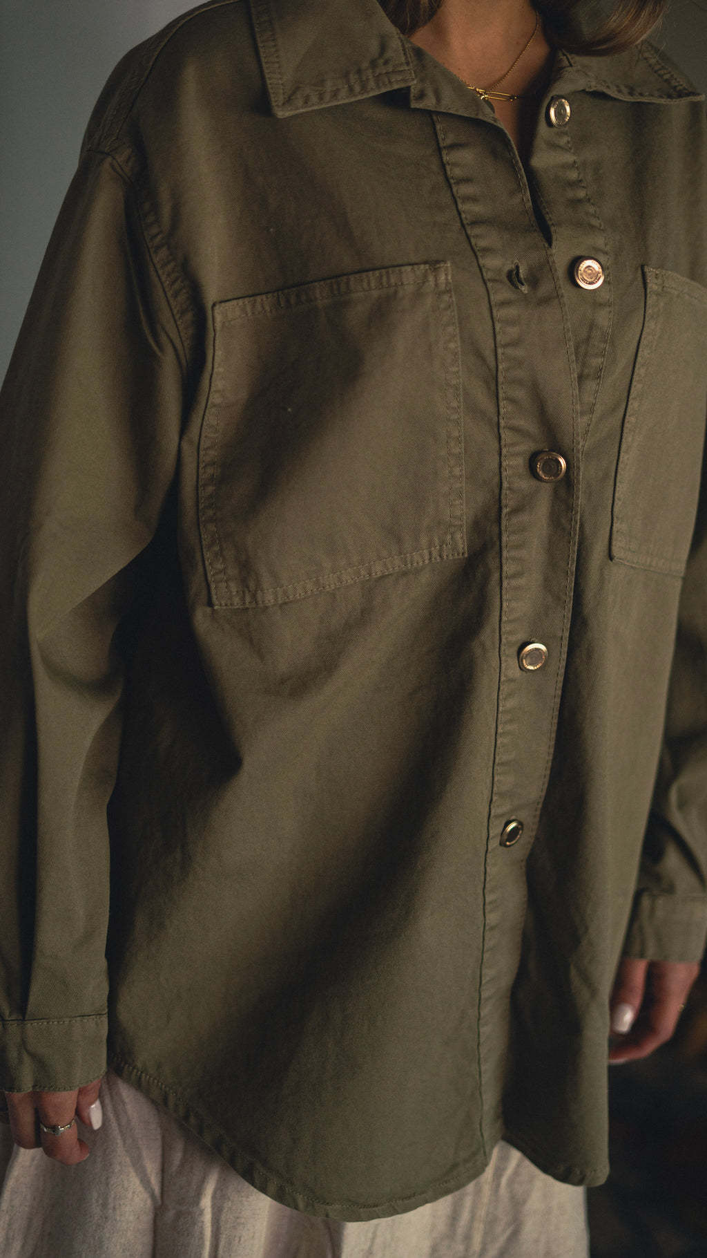 Khaki Oversized Fit Casual Long Sleeve Shirt