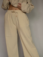 Beige Palazzo Pants With Wide Leg And Drawstring