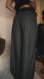 Grey Palazzo Pants With Wide Leg And Buttoned Closure