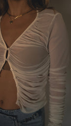 Tulle Button Blouse White