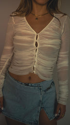 Tulle Button Blouse White