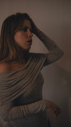 Grey Madonna Collar Lycra Viscose Long Sleeve Blouse