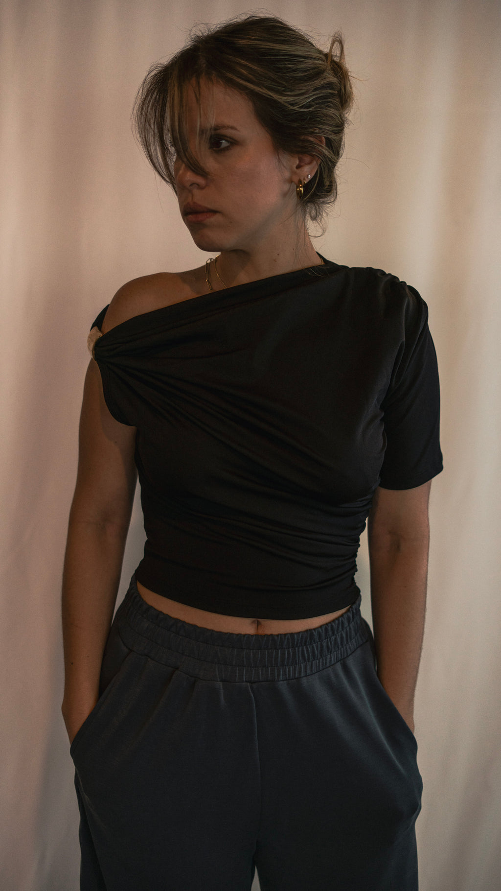 Black Sexy Elegant One Shoulder Neck Blouse