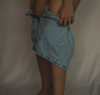 Belt Detail Denim Shorts Skirt