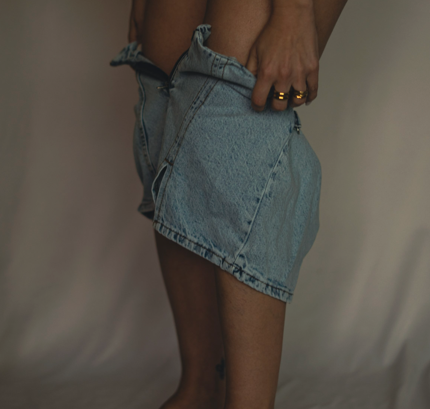 Belt Detail Denim Shorts Skirt