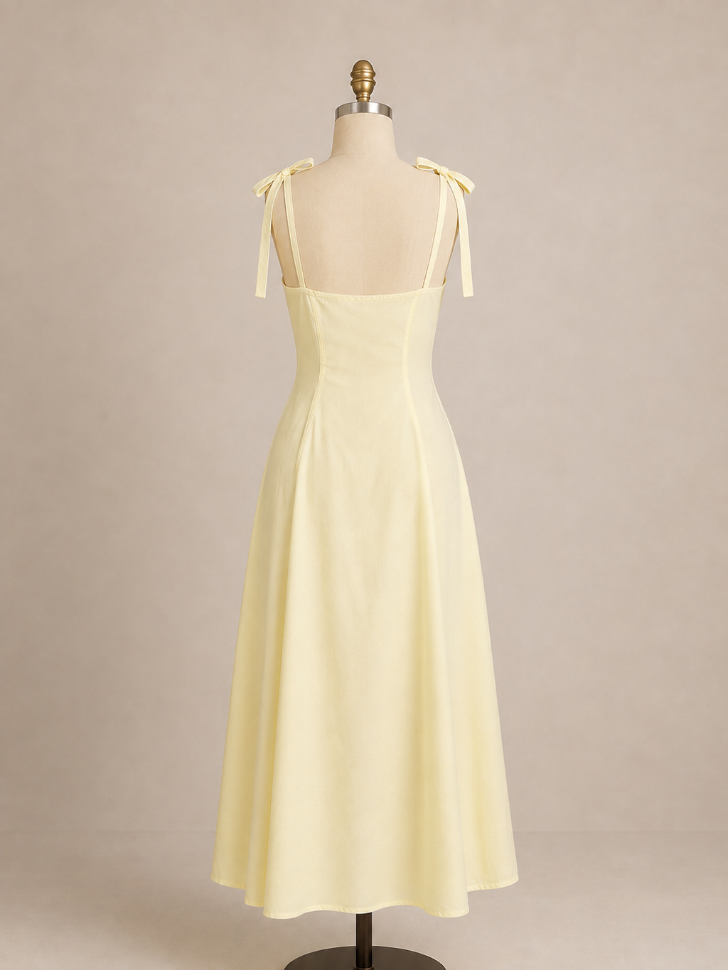 Vestido Maxi Amarillo Línea A con Escote Cuadrado