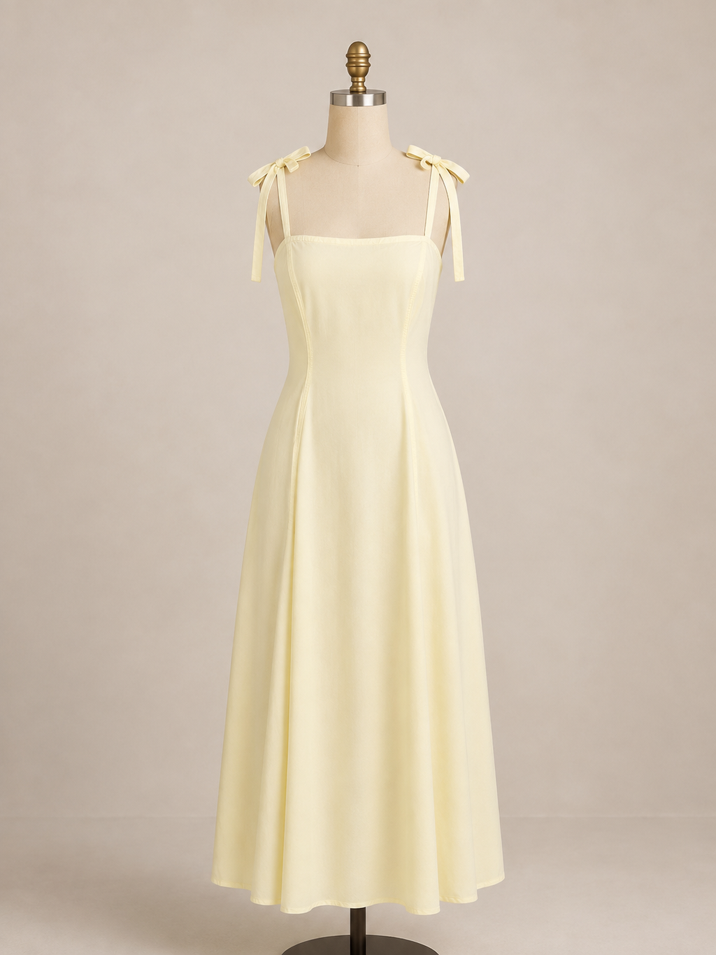 Vestido Maxi Amarillo Línea A con Escote Cuadrado