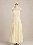 Vestido Maxi Amarillo Línea A con Escote Cuadrado